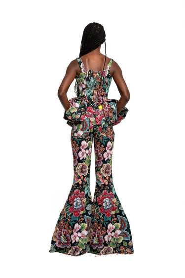 BLACK FLORAL BROCADE EXTREME FLARE TROUSERS marques almeida