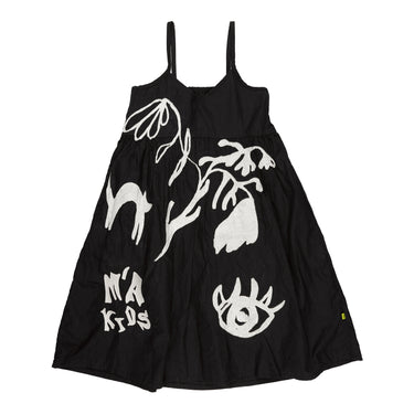 BLACK OVERSIZED SPAGUETTI DRESS WITH EMBROIDERY ma kids