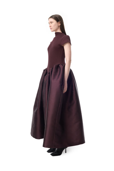 BURGUNDY CAP SLEEVE DRESS WITH LONG PUFF SKIRT marques almeida