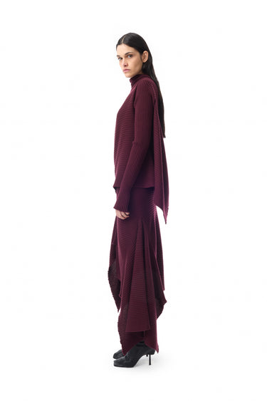 BURGUNDY MERINO DRAPED JUMPER marques almeida