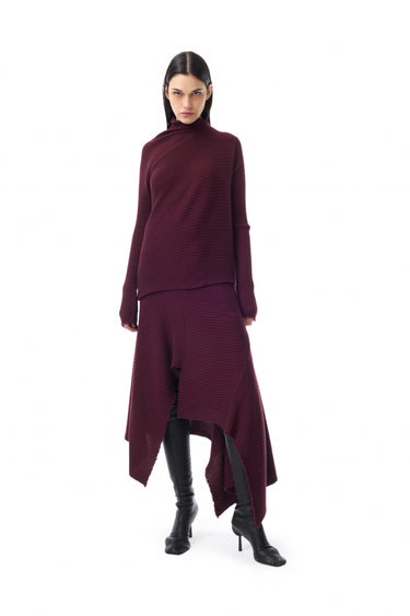 BURGUNDY MERINO DRAPED JUMPER marques almeida