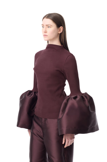 BURGUNDY TURTLENECK PUFF SLEEVE TOP marques almeida