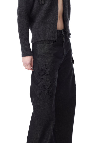 EMBROIDERED BLACK DENIM BOYFRIEND TROUSERS marques almeida