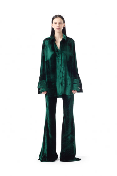 GREEN VELVET SHIRT WITH CUFF METAL RING marques almeida