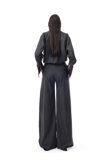 GREY PINSTRIPE WOOL PLEATED TROUSERS marques almeida