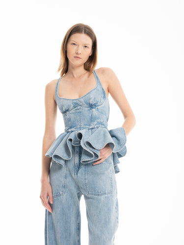 LIGHT BLUE DENIM CORSET WITH PEPLUM marques almeida