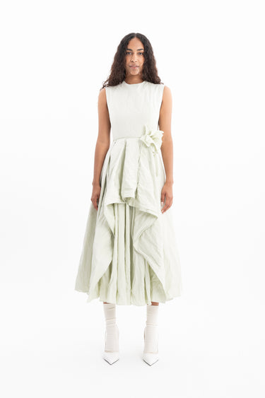 LIGHT GREEN WRINKLED COTTON SLEEVELESS MIDI DRESS marques almeida