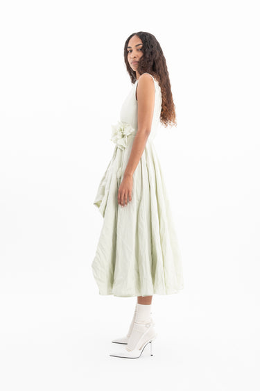 LIGHT GREEN WRINKLED COTTON SLEEVELESS MIDI DRESS marques almeida