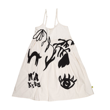 WHITE OVERSIZED SPAGHETTI DRESS WITH EMBROIDERY MA KIDS
