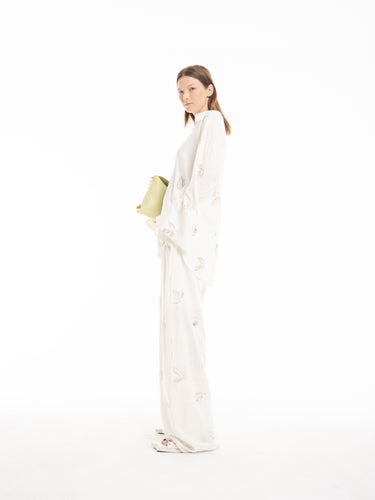 WHITE LINEN LOOSE PYJAMA PANTS WITH EMBROIDERED SEQUINS marques almeida